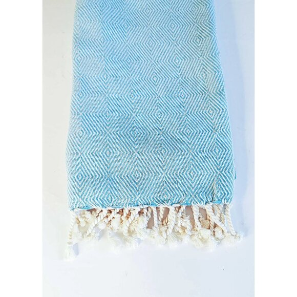 Turkish Cotton Blue & White Diamond 72 *50 Pattern Beach Towel With Tassels Vers - Picture 6 of 9